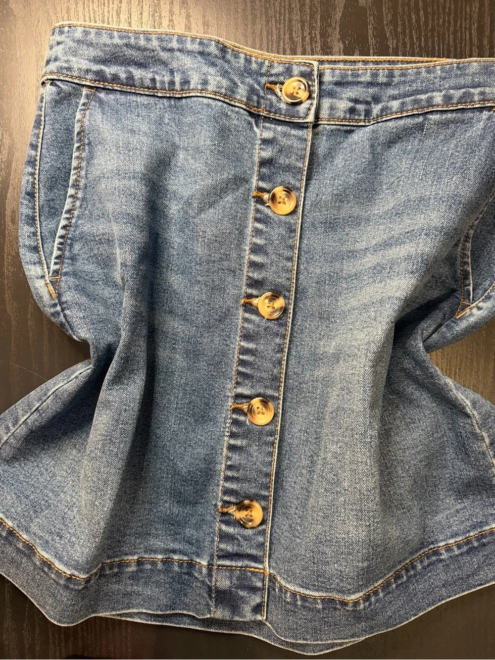Maison Jules Light Blue Button-Front Denim Skirt